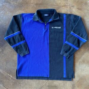 VTG 90s Polaris Black Blue Quarter-Zip Striped Collared Pullover